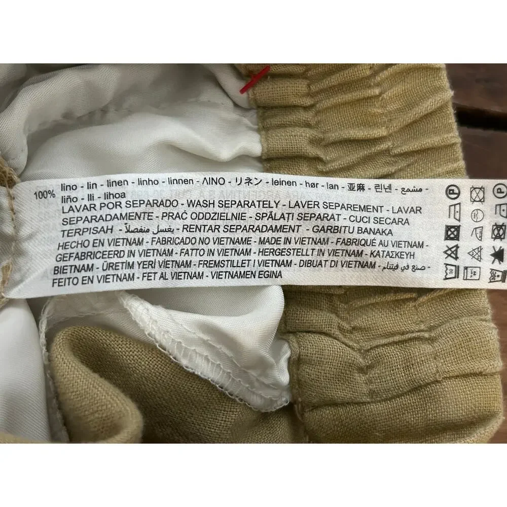 Zara 100% Linen Light Khaki Barrel Pants Size XS